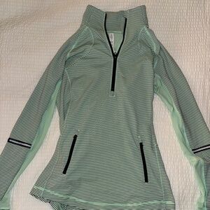 Lululemon Womens Race with Grace Mint Black Striped Half Zip Pullover  - Size 6